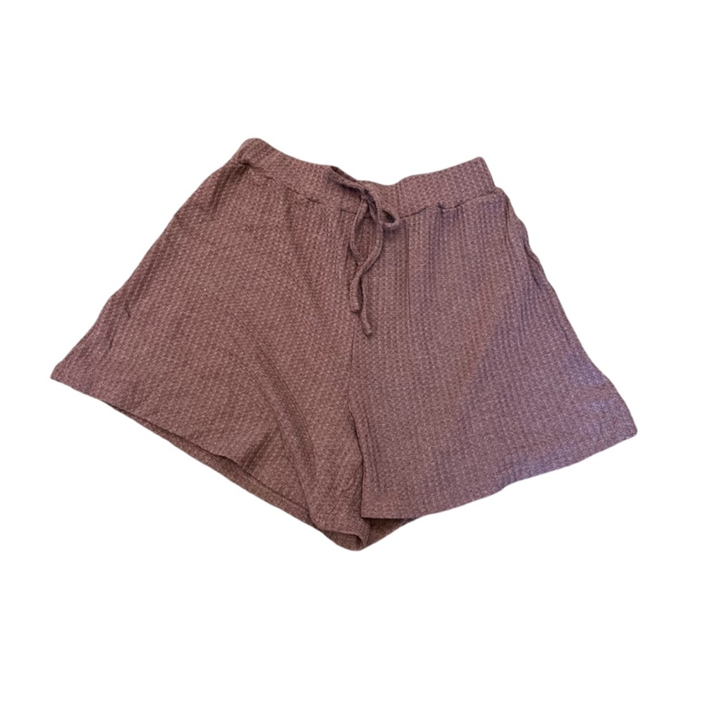 SHEIN Purple Waffle High Drawstring Elastic Waist Loose Bottom Casual Short L